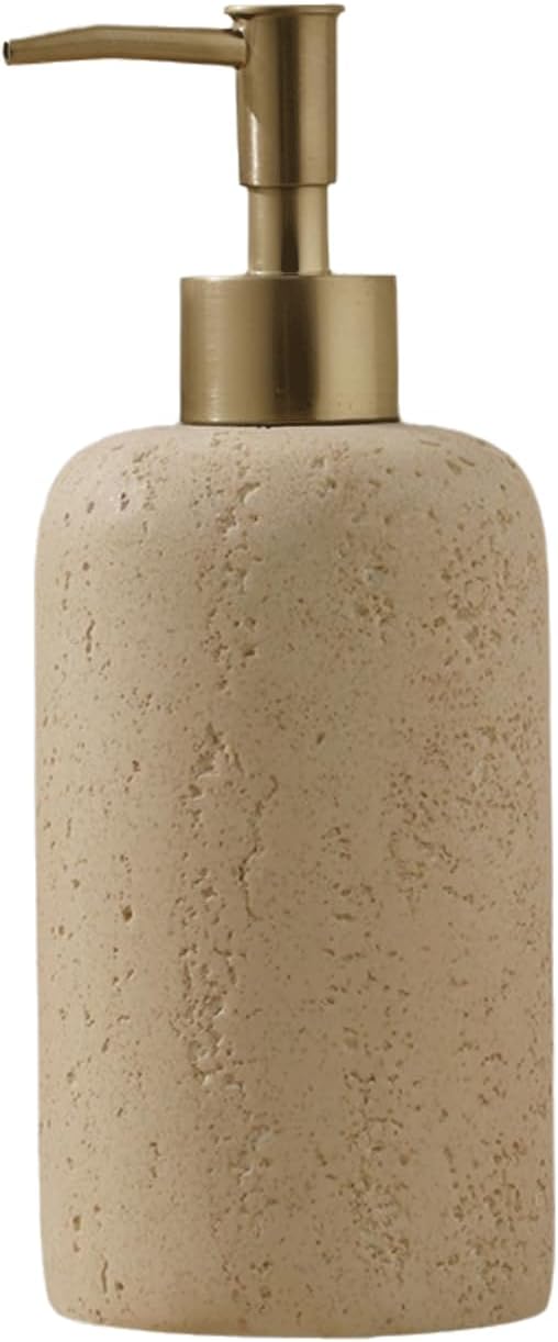 Liquid Soap Dispenser Refillable Stone Soap Dispenser Beige Travertine Liquid Shampoo Bottles Marble Hand Soap Dispenser for Bathroom Kitchen Decor