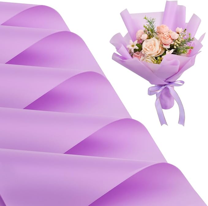 BEISHIDA 20 PCS Purple Floral Wrapping Paper-Matte Waterproof Flower Wrapping Paper Bouquet for Florist Supplies, DIY Crafts, Gift Packaging, Wedding, Birthday Gift