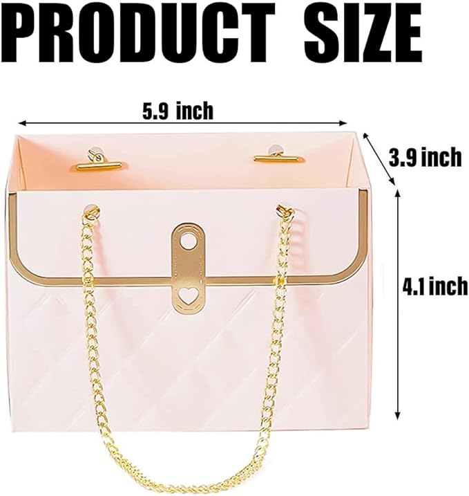 NADUSEP Flower Box Paper Bouquet Storage Bucket, Florist Flower Hand bag with Metal Chain Waterproof for Gifts Wrapping Supplies Bulk Mother's Day Valentine's Day Women's Day (Pink)
