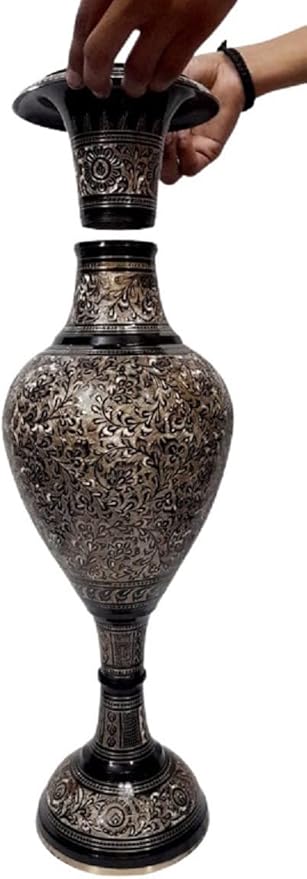 Made of Brass - 24 inch high Vase - A Rare Indian Decor - Alluring Nakkashi, Lovely Collectible - for Dry Flowers, Not Recommended for Water Filling (Black)
