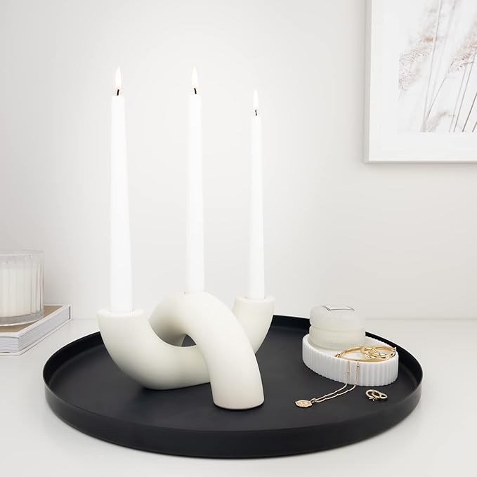 Taper Candle Holders Set - Modern Candle Stick Holders - Ceramic Table Decor, Centerpiece, & Decorative Candle Holders for Candlesticks - Candelabra for Candle Sticks Holder Decor (Ivory White)