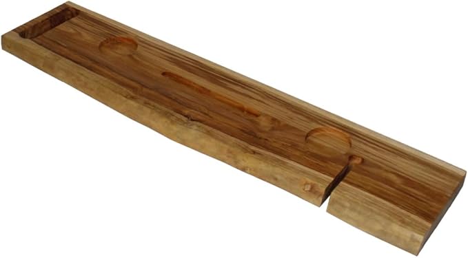 EcoDecors Eleganto 36" Live Edge Solid Teak Bath Caddy Tray with Handle, Book & Tablet Holder, Wine Glass Holders, Luxury Bathtub Tray