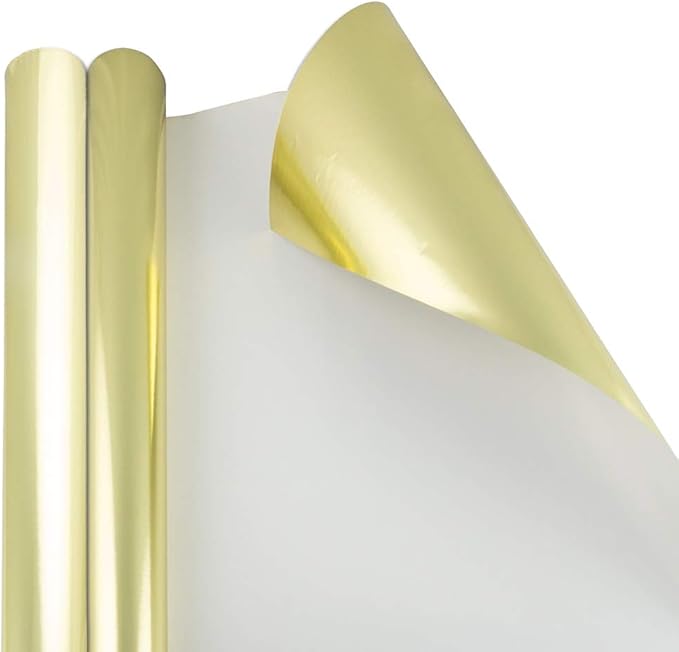 JAM Paper Gift Wrap - Metallic Wrapping Paper - 50 Sq Ft - Gold Foil - 2 Rolls/Pack