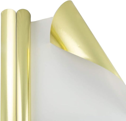 JAM Paper Gift Wrap - Metallic Wrapping Paper - 50 Sq Ft - Gold Foil - 2 Rolls/Pack