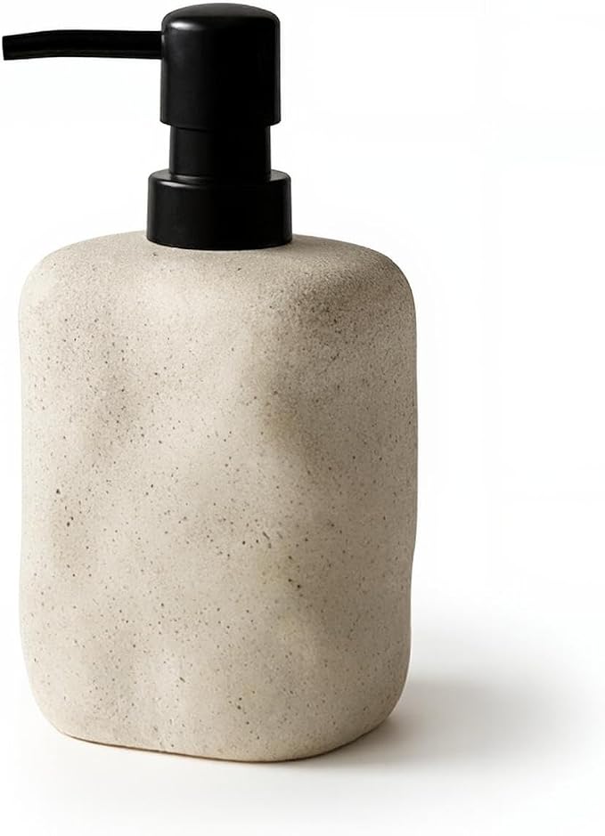 Modern Organic Ceramic Soap Dispenser – Matte Stone Textured Hand Sanitizer Pump – Minimalist Bathroom & Kitchen Decor