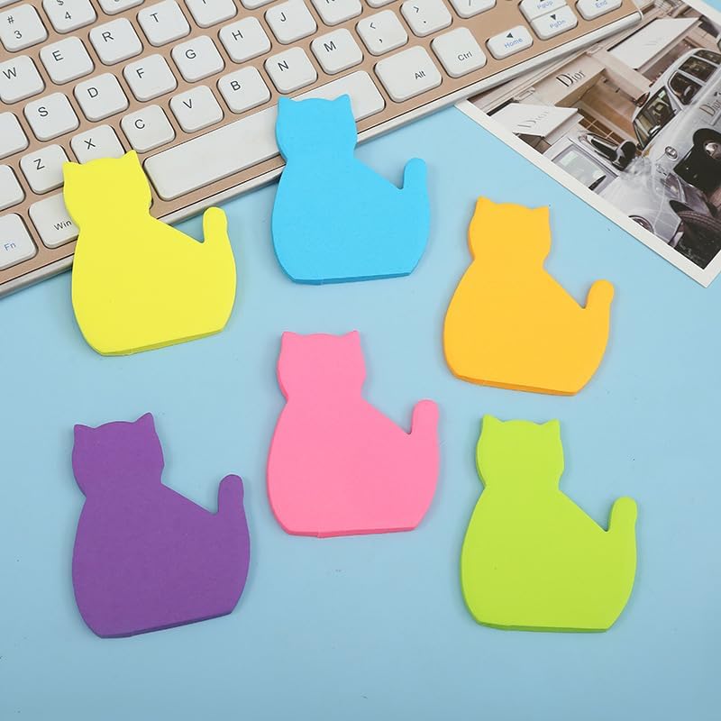 Skiennix Cute Cat Sticky Notes - 6-Pack Kawaii Designs in 6 Bright Colors for Cat Lovers