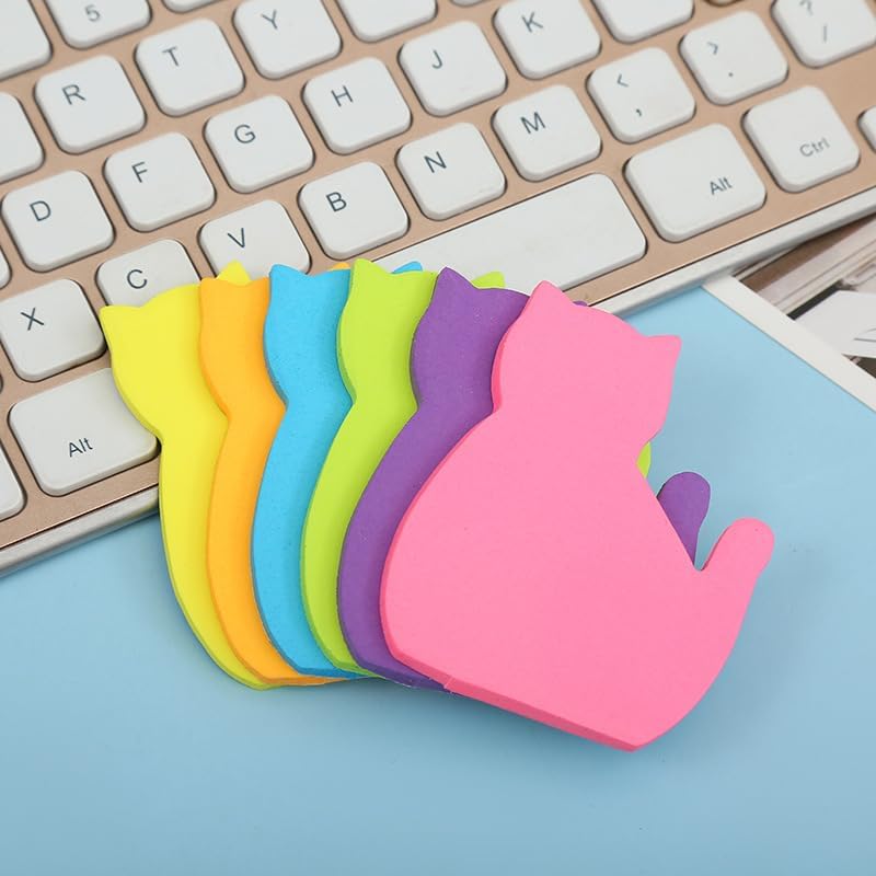 Skiennix Cute Cat Sticky Notes - 6-Pack Kawaii Designs in 6 Bright Colors for Cat Lovers
