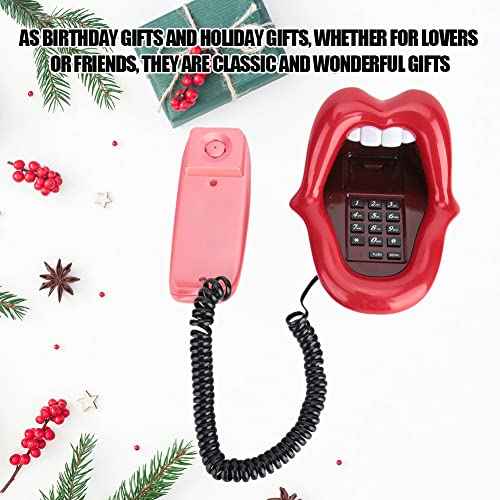 Red Mouth Telephone Retro, Red Tongue Corded Landline Novelty Sexy Lip Mouth Fixed Phone,Wired Novelty Sexy Lip Phone Cartoon Shaped Real Corded Landline, fit for Office Home Gift Decorate