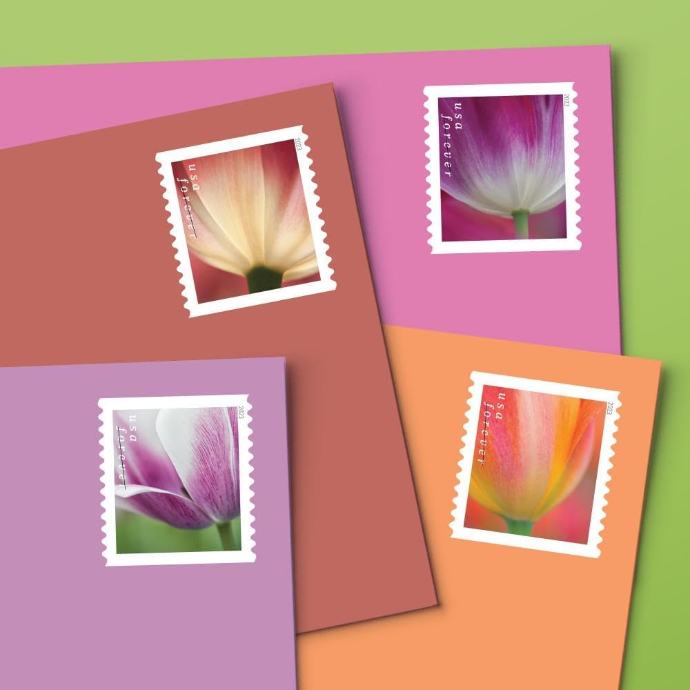 Tulip Blossoms Forever Postage Stamps - Book of 20 Self-Stick Stamps for USPS First Class Mail