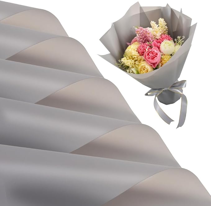 BEISHIDA 20 PCS Grey Floral Wrapping Paper-Matte Waterproof Flower Wrapping Paper Bouquet for Florist Supplies, DIY Crafts, Gift Packaging, Wedding, Birthday Gift
