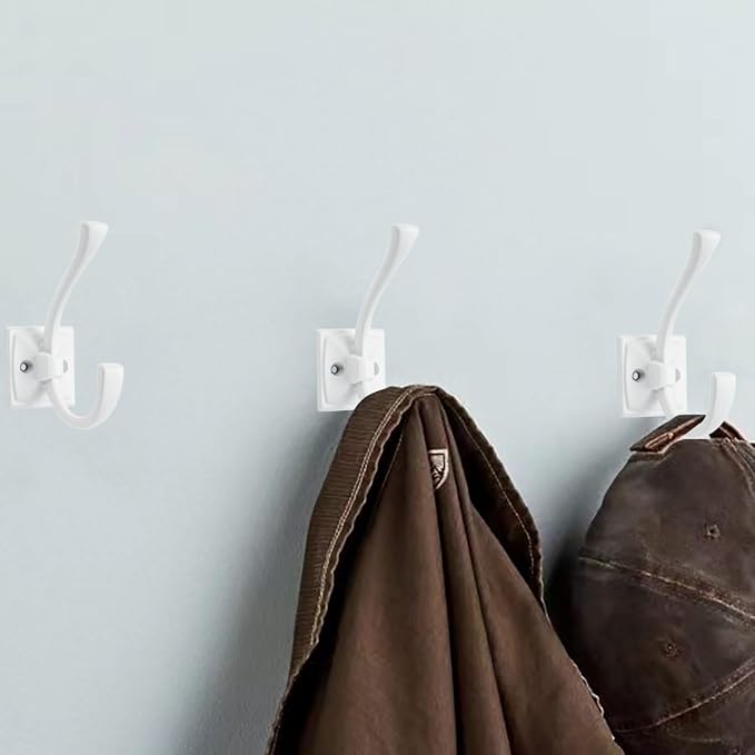 5 Pack Decorative Heavy Duty Towel Hooks for Hanging Robe Double White Coat Hooks Wall Mounted with Screws for Key, Towel, Bags, Cup, Hat