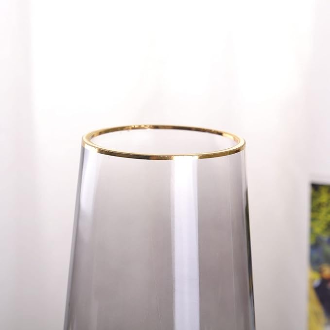 WHJY 9 inch Gray Clear Glass Vase for Table Centerpieces Home Décor, Flower vase Modern Glass Bottles Decorative-Gray