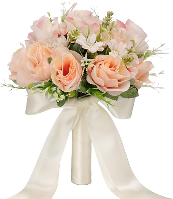 CYANLUX Wedding Bouquets for Bride Bridesmaid Bouquet Champagne White Artificial Roses Flowers for Wedding Valentine's Day Church Home Decoration (Champagne)…