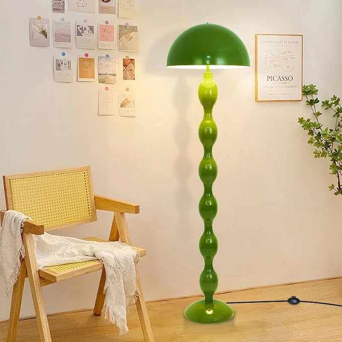 Green Floor Lamp Mushroom Lampshade,Vintage Floorlamp,Unique Lamps for Living Room Bedroom,Retro Tall Standing Lamp for Study,Girl's Room,Office,Apartment,Home Decor,Pretty Lamps Floor,Mid Century