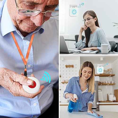 CallToU Caregiver Pager Call Button Elderly Wireless Call Button Vibration Pager Nurse Calling Alert System for Home Elderly Disabled Patient 2 Transmitters 1 Plug-in Receiver
