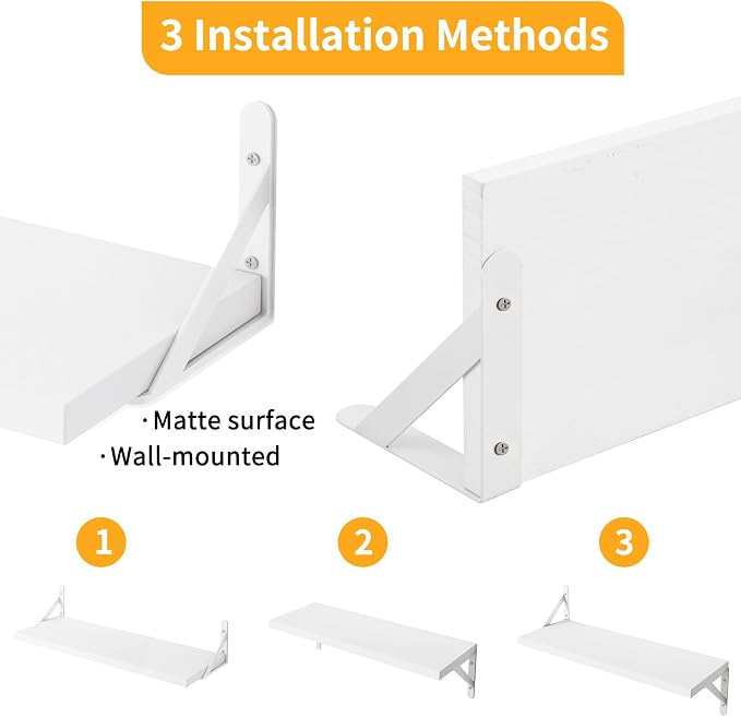 YGEOMER Floating Shelves for Wall, Different Sizes White Wall Shelves for Living Room, Bathroom, Bedroom, Kitchen, Home Decor (Set of 4)