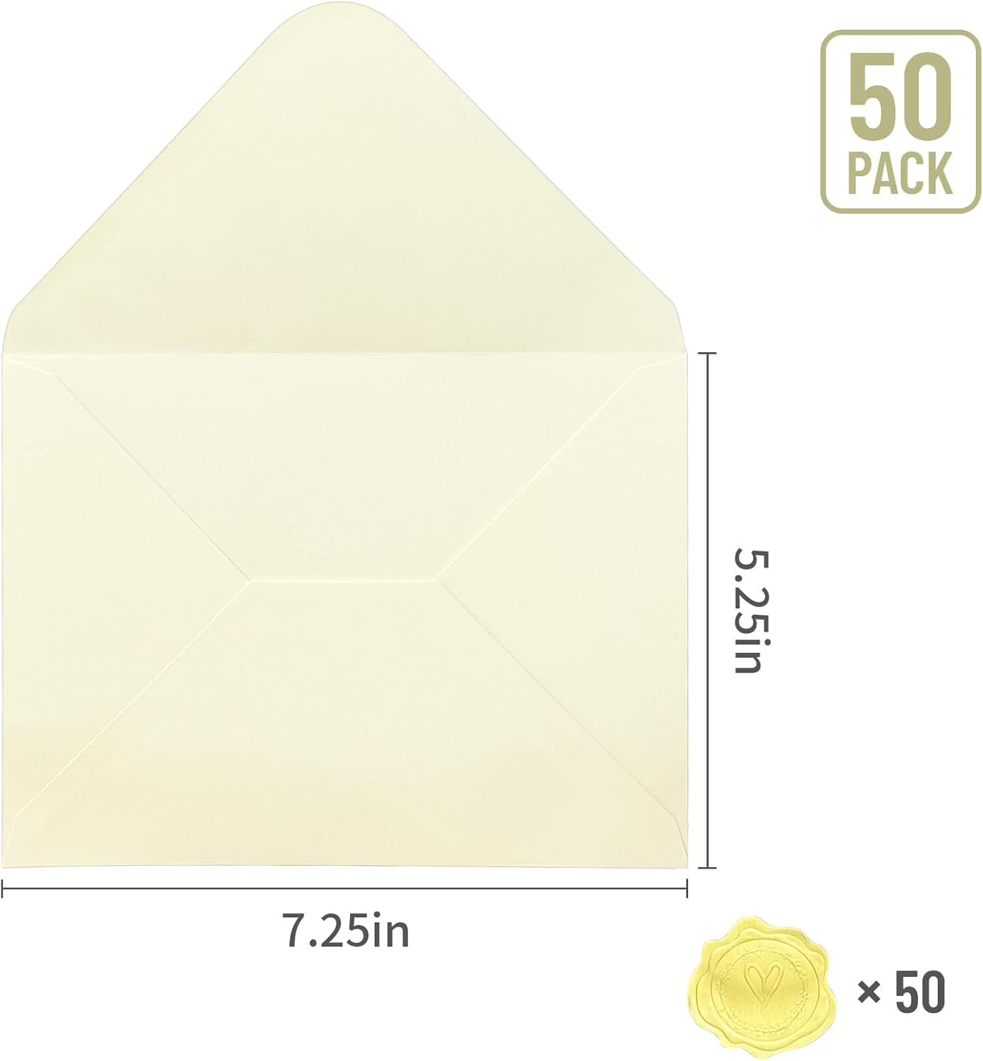 YINUOYOUJIA A7 Ivory Specialty Paper Envelopes - 50 PCS for Invitations, Weddings, and Events