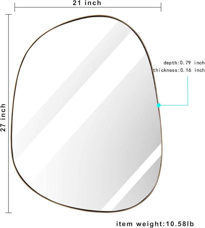 ELEHUME Asymmetrical Mirror for Wall Decor 21"*27", Modern Brass Framed Wall Mirror for Living Room Bathroom Bedroom Entryway ELE-STOU-0065G