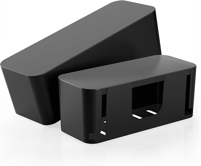 DELAMU 2 Pack Black Cable Management Box Cord Hider Box, Large Power Cord Organizer Box for Gaming Desk, Home, Office, Hide TV Wires, Router Box Hider, Floor Cord Covers, Baby & Pet Friendly