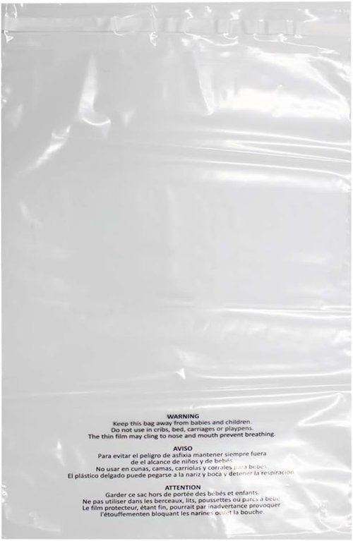 Skiennix 200 Count Self-Seal Clear Poly Bags - 14x20 Inch with Suffocation Warning & Permanent Adhesive