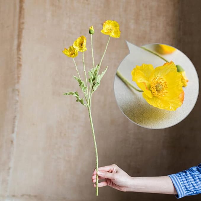 Artificial Flowers 6 Stems Poppy Silk Bouquet,for Wedding, Home, Party Decoration,Table Centerpiece Arrangement(Yellow)