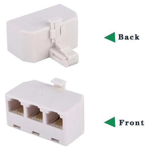 LanSenSu Phone Jack Splitter 2-Pack with Coupler - RJ11 6P4C Male to Female, Beige (3 Way)