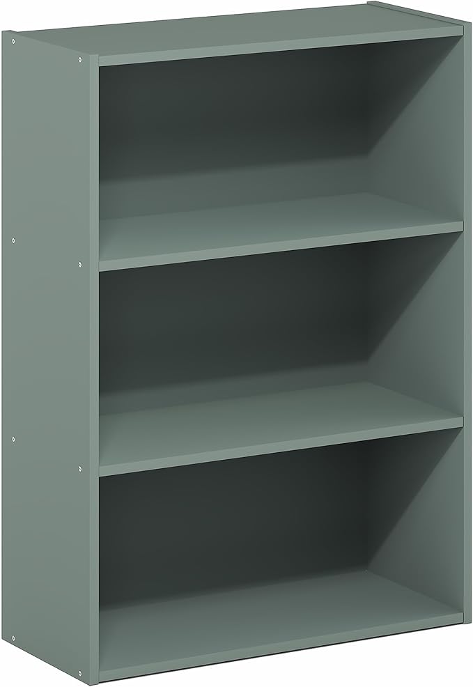 Furinno PASIR Book Shelf, 3-Tier Bookshelf, Bookcase, 9.7" x 23.7" x 31.5", for Living Room, Bedroom, Home Office, Sage Green