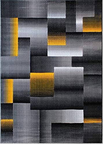 HR Rug in Orangish Yellow - Premium Quality Orangish Yellow/Black/Gray Abstract Geometric Modern Squares Pattern Area Rug - Contemporary Styling for Living Room, Bedroom - Unique Home Décor