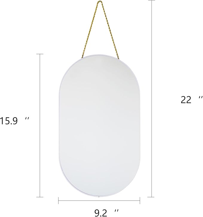 Oval Mirror, Oval Wall Mirror with Lanyard, High Definition Bathroom Mirror for Bathroom, Hallway, Living Room (White, 9.2x15.9inch)