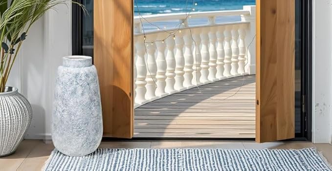 Blue Marble Effect Ceramic Vase-Textured Stone Finish Flower Holder-Modern Decorative Vase-Coastal Home Accent-Distressed Pottery-Tall Elegant Centerpiece [18" W X 8.5" H]