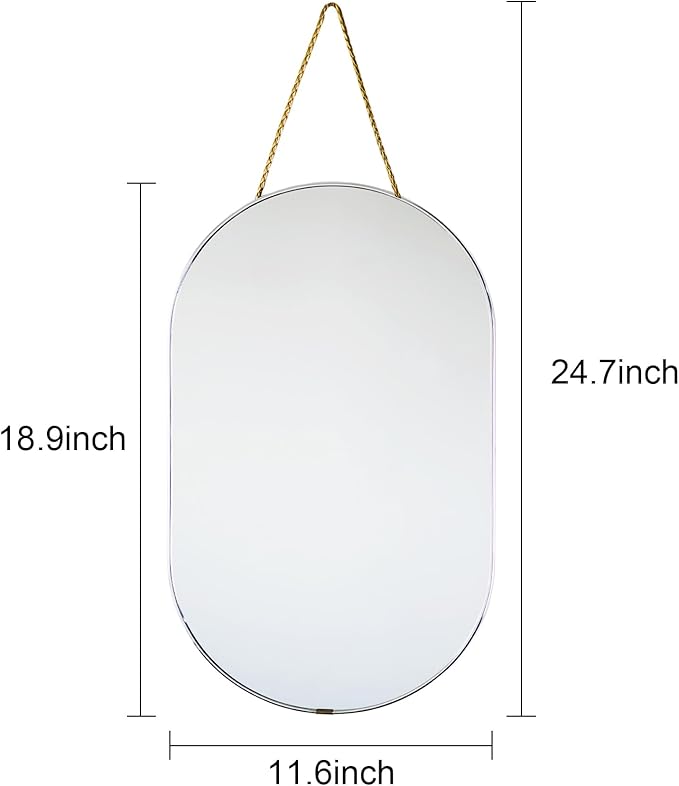 Oval Mirror with Lanyard, High Definition Bathroom Mirror for Bathroom, Hallway, Living Room (Sliver, 11.61x18.9inch)