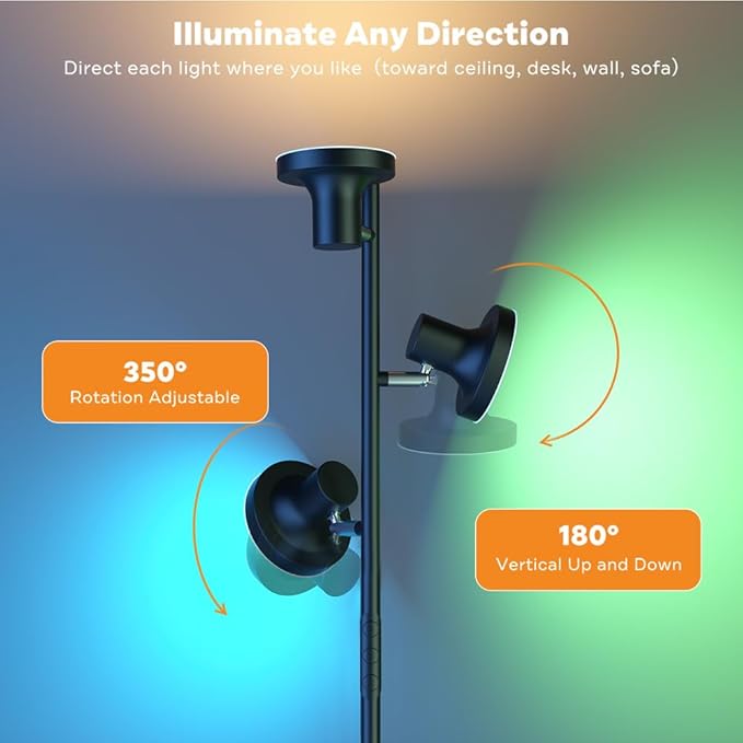 SIBRILLE RGB Floor Lamp, 36W Bright LED Standing Lamp with 3 Swivel Lights, Color Changing Tree Tall Lamp with Remote, Stepless Dimmable Modern Floor Lamps for Living Room, Bedroom, Gaming Room,Office