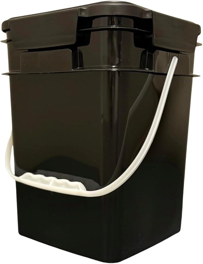 House Naturals 4 Gallon Square Food Grade Plastic Bucket with Lid, Made in USA (Pack of 2) BPA Free (Black)
