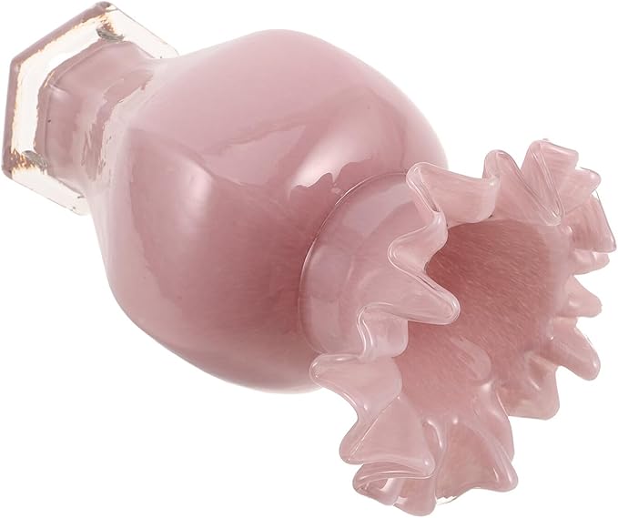 PRETYZOOM Artistic Ripple Edge Glass Flower Vase Handblown Decorative Floral Container for Home Table Office Wedding Centerpiece Pink Unique Artistic Accent Multipurpose Use