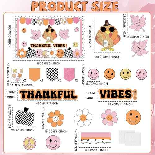 Groovy Thanksgiving Turkey Bulletin Board Thankful Vibes Boarders Decor Hippie Turkey Daisy Give Thanks Cutouts Decorations Autumn Groovy Bulletin Board for Kids Office School Wall Party Supply