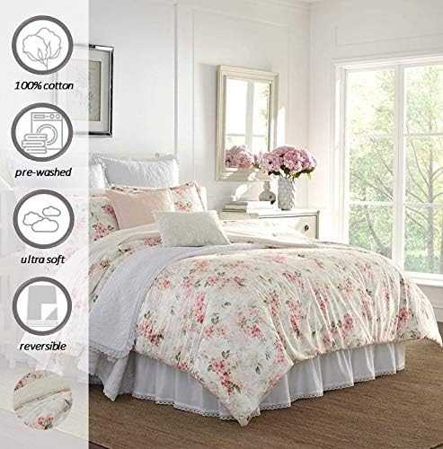 Laura Ashley - Twin Comforter Set, Plush Velour Micromink Face Bedding with Soft Cotton Reverse, Medium Weight for Year Round Use, 2 Piece Bed Set with Matching Pillowcase (Wisteria Pink)
