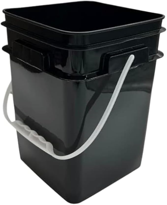 House Naturals 4 Gallon Square Food Grade Plastic Bucket with Lid, Made in USA (Pack of 2) BPA Free (Black)