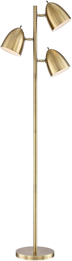 360 Lighting Aaron Mid Century Modern Tree Floor Lamp 64" Tall Aged Brass Gold Metal Adjustable Swivel 3-Light Dome Shade Decor for Living Room Reading House Bedroom Home Office House