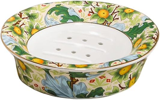 Floral Decorative Self Draining Soap Dish, Double-Layer Round Soap Tray, Vintage Ceramic Soap Dish (Style A)