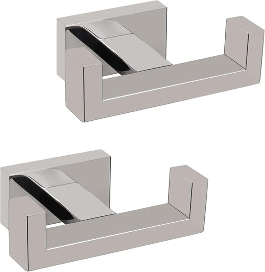 NearMoon Bath Double Towel Hook- SUS304 Stainless Steel Square Robe Towel Holder, Heavy Duty Rustproof Double Coat Hook for Bathroom Livingroom Kitchen Wall Mounted, 2 Pack (Chrome Finish)