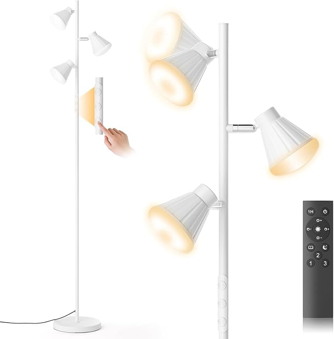 SIBRILLE 36W LED Tree Floor Lamp, Dimmable Tall Standing Lamp with Remote & Touch Control, 4 Color Temperatures Bright Floor Lamp, 3 Rotatable Light Modern Floor Lamps for Living Room Bedroom Office