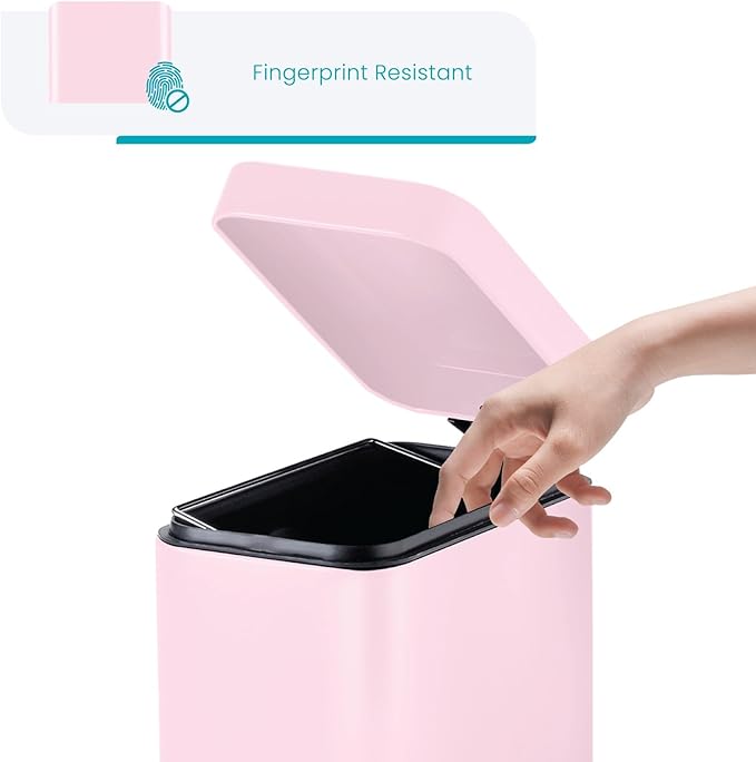 Home Zone Living 3-Pack 1.3 Gallon Small Pink Bathroom Trash Can with Lid and Step Pedal, Stainless Steel Wastebasket with Slim Design for Home and Office, 5 Liters