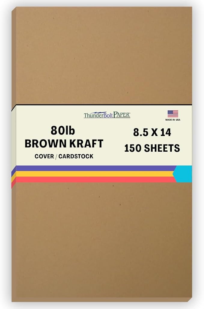 150 Brown Kraft Fiber 80# Cover Paper Sheets - 8.5" X 14" (8.5X14 Inches) Legal|Menu Size - Rich Earthy Color with Natural Fibers - 80lb/pound Cardstock - Smooth Finish