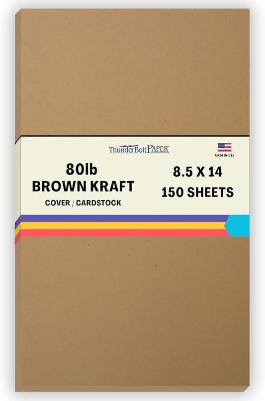 150 Brown Kraft Fiber 80# Cover Paper Sheets - 8.5" X 14" (8.5X14 Inches) Legal|Menu Size - Rich Earthy Color with Natural Fibers - 80lb/pound Cardstock - Smooth Finish