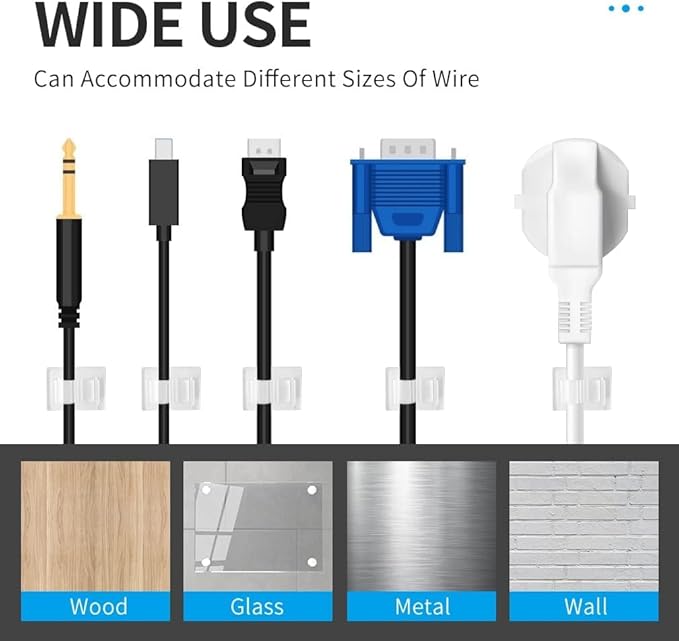 Viaky Self Adhesive Cable Clips, Wire Organize Cables Wire Management Clamps Outdoors Tie Holder Work for Cable Width 0.4''-Computer, Electrical Charging(Translucent, 30pcs)