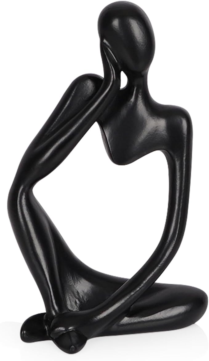 Sandstone Resin Thinker Style Abstract Sculpture Statue Collectible Figurines Home Office Bookshelf Desktop Decor (Small Black, Left)