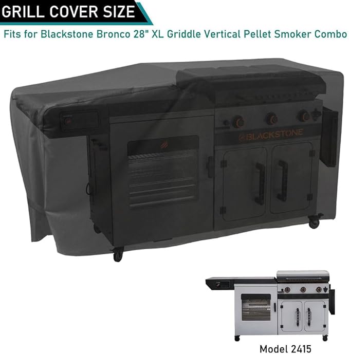 ZJYWSCH Griddle Cover for Blackstone Bronco 28" XL 3 Burner Griddle Vertical Pellet Smoker Combo 2415, Heavy Duty Waterproof for Blackstone Bronco 28 inch XL Combo Griddle
