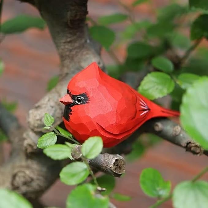 Handmade Wooden Red Cardinal Figurines, Hand-Painted Male Cardinal Birds, Decorative Wood Bird Sculptures for Home Décor, Christmas Ornaments & Unique Gifts for Bird Lovers