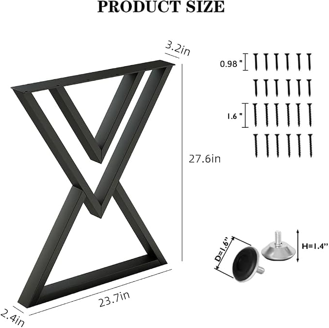 28 Inch Metal Dining Table Legs, Heavy Duty Desk Legs Set of 2, 1000 LBS Load Capacity, Industrial Iron Leg for DIY Desk, Kitchen Table, Conference Table, with Adjustable Feet, Matte Black