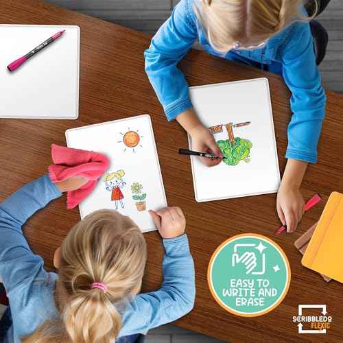 SCRIBBLEDO Small White Board Dry Erase Sheets 9¡±x12¡± for Kids Teacher Class Manipulatives Personal Mini Whiteboards Sheets Students Homeschool Supplies Small Dry Erase Boards Classroom Pack 10 Sheets